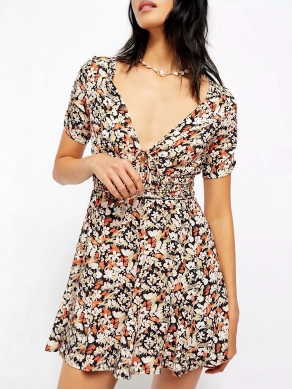 Free People Forget Me Not Floral Mini Dress Charcoal Combo Size 10 Summer
